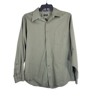 Arrow Shirt Fitted Collared Sateen Button-Up‎ Long Sleeve Green Sz XL